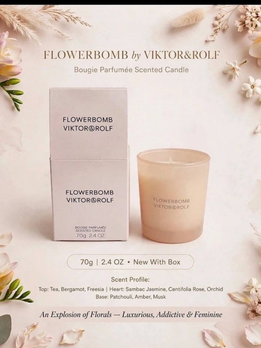 Viktor & Rolf Flowerbomb Bougie Parfumée Scented Candle in Pink NWT